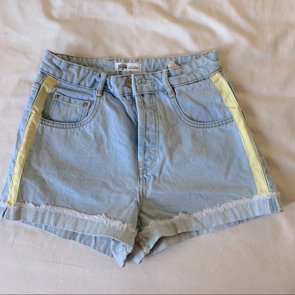 Zara Denim High Waisted Yellow Striped Jeans Shorts Sz 4 - Picture 3 of 6